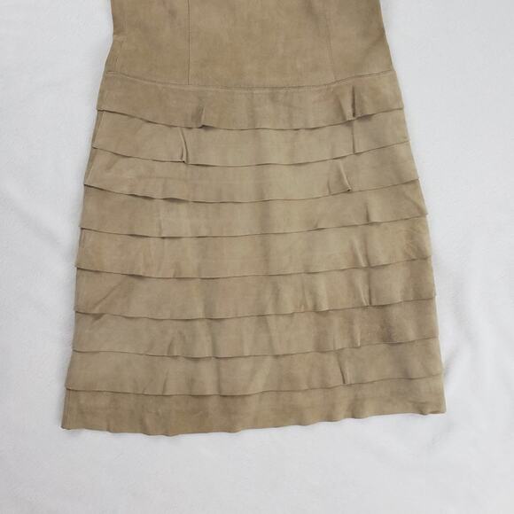 Etcetera Suede Dress Women 2 Tan Leather Ruffled Sleeveless Lined Sheath - Picture 2 of 7